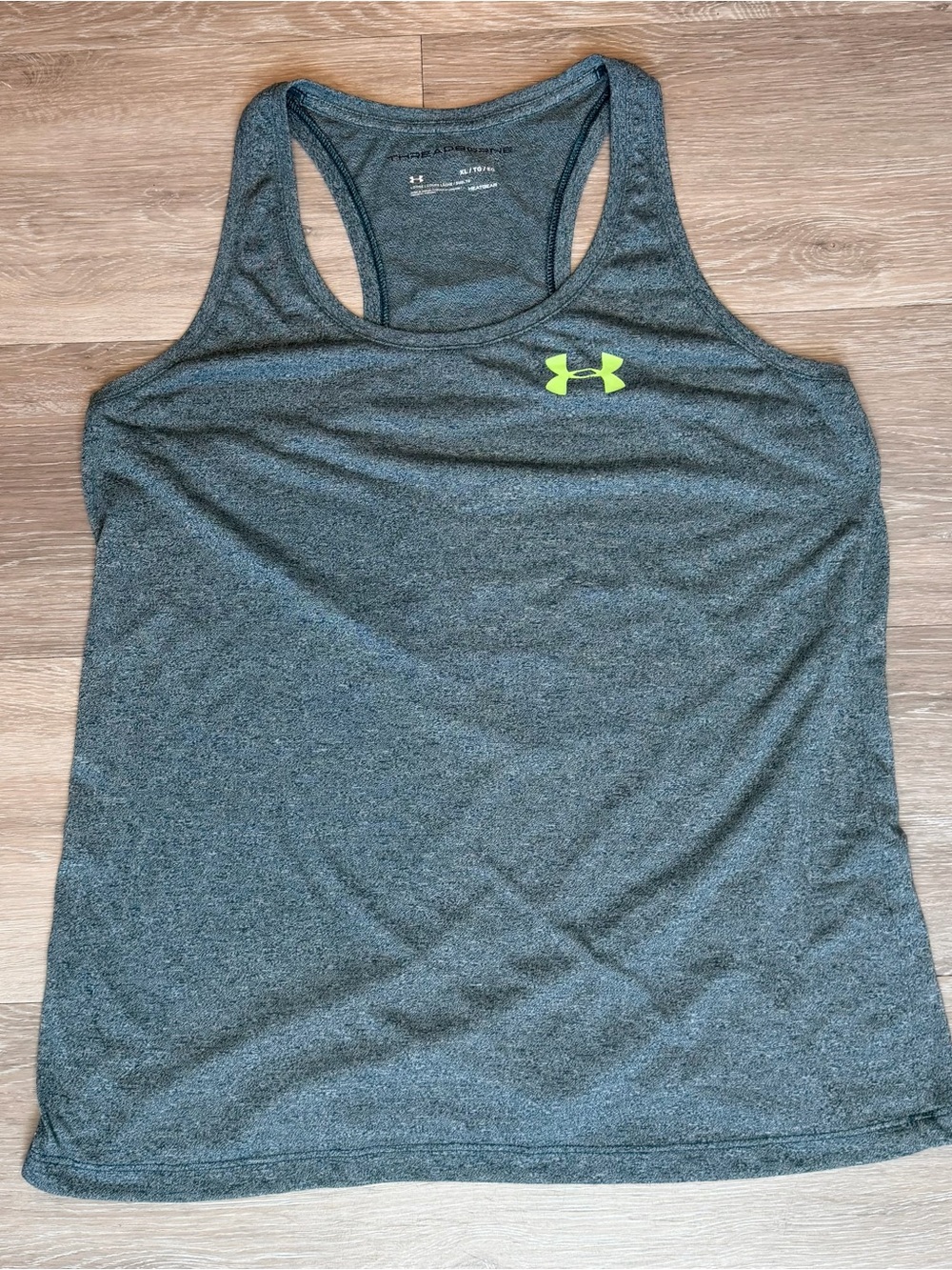 Under Armour Women's Heather Green Racerback Tank with Neon Lime Logo